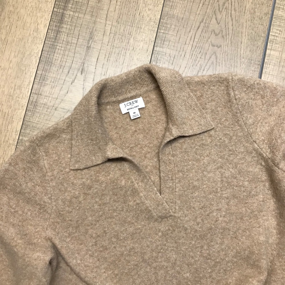 J.CREW Sweater Womens‎ Size M Brown Polo Collar V-Neck Knit Extra Soft Preppy - Picture 4 of 10